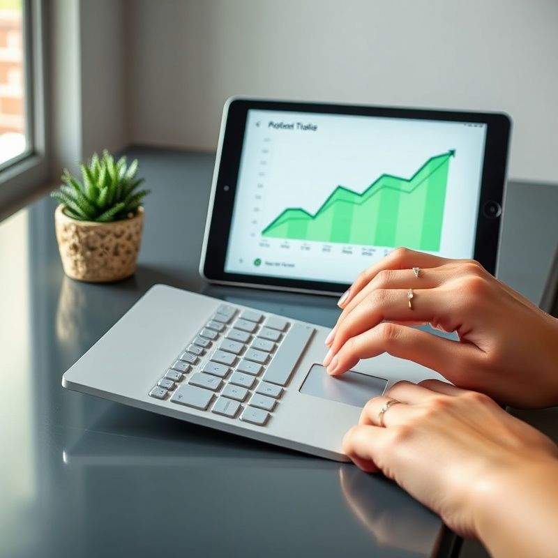 Ruke tipkaju uz tablet s krivuljom rasta virtualnog portfelja